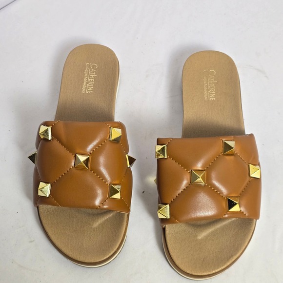 Catherine Catherine Malandrino Shoes - Catherine Catherine Malandrino Brown Quilted Studded Slide Sandals Womens 9